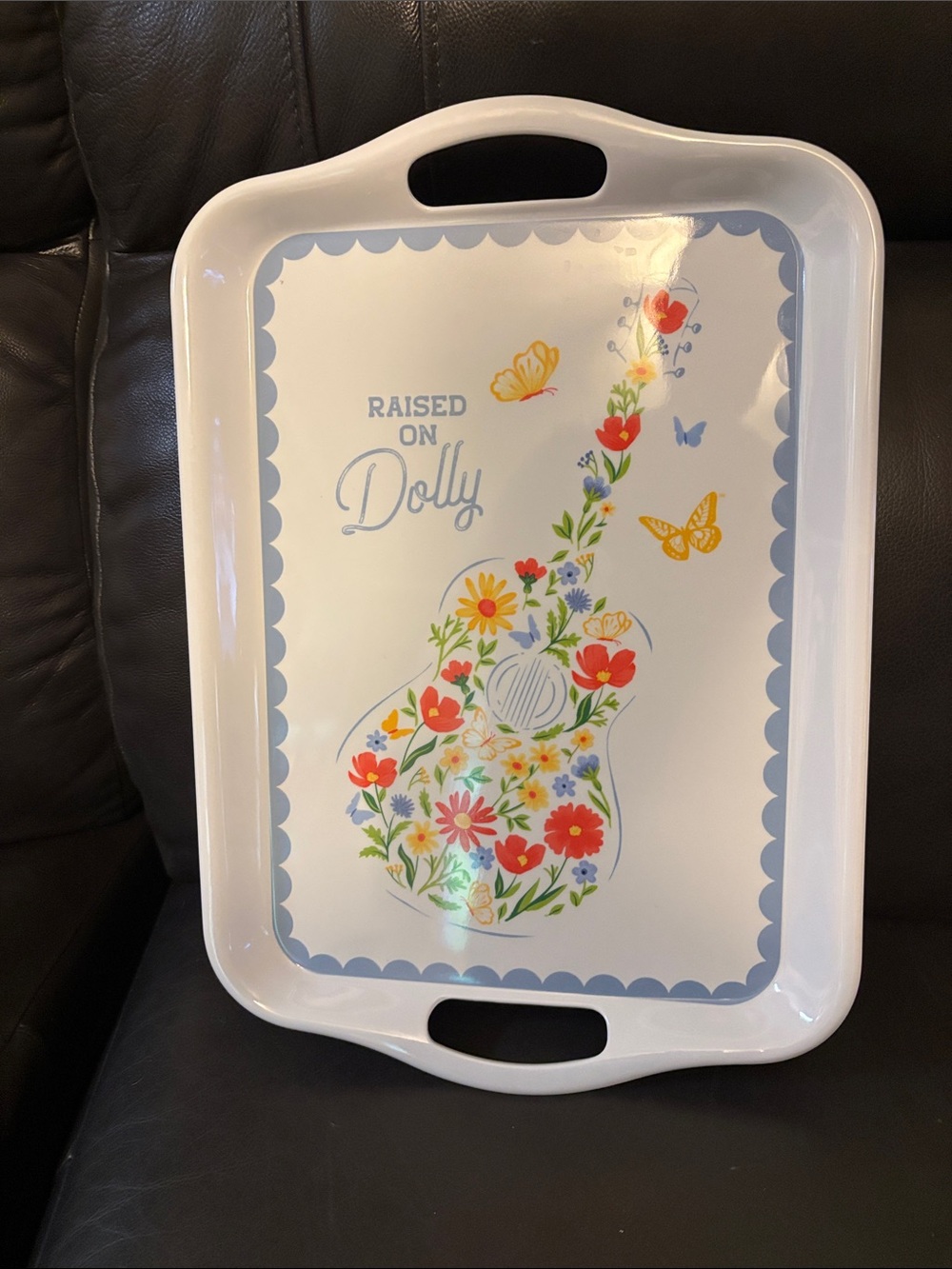 Raised on Dolly Floral Guitar Serving Tray - White